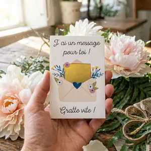 5 French Style Godparent Invitation Scratch Cards, Surprise Card with Floral Envelope, Ideal for Baptism Ceremony, Creative Gift for Family Gatherings