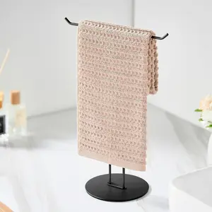 T-Shaped Hand Towel Holder Stand – Countertop Stainless Steel Towel Rack with Non-Slip Base for Bathroom, Kitchen, Vanity, Matte Black niffgaff