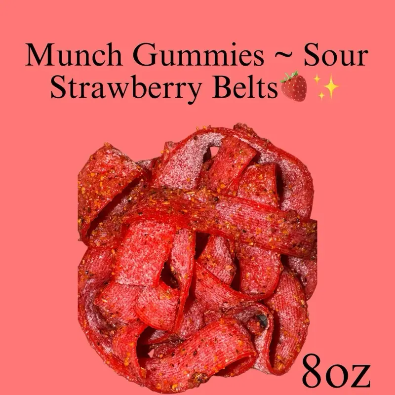munch gummies | Strawberry BELT - sour, sweet, spicy. Snack Candy