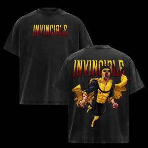 Women's Oversized Acid Washed Heavyweight Cotton Short-Sleeve T-Shirt - Mark Grayson Invincible Superhero Comic Retro Print, Streetwear Aesthetic Unisex Casual Apparel, Ideal Fan Gift for Pop Culture Enthusiasts, Shortsleeve, Tshirt
