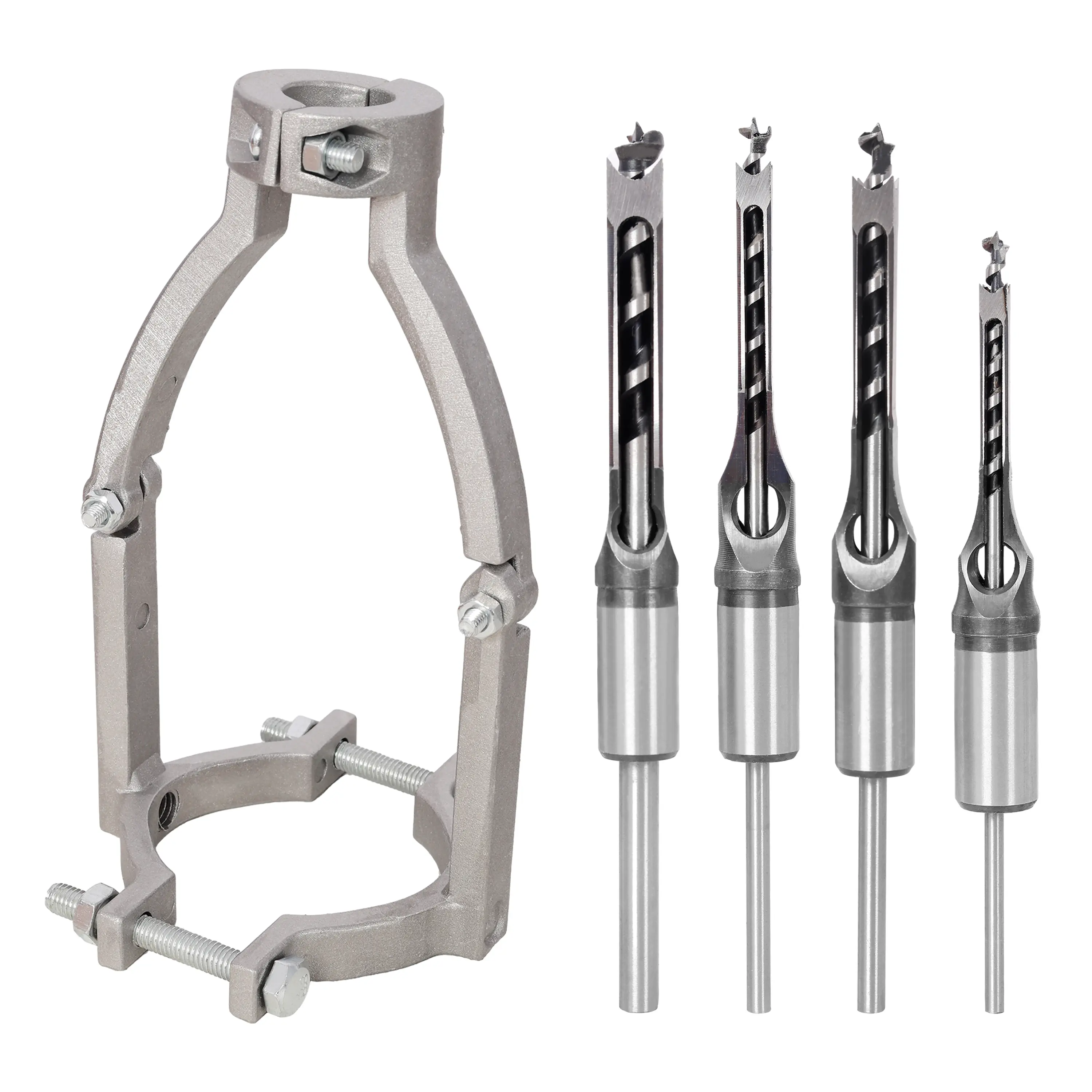 Square Hole Mortising Chisel Bit Set with Drill Press Adapter, 1/4", 5/16", 3/8", 1/2", Woodworking Square Hole Drill Bits for Bench Drill & Hand Drill