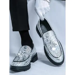 Men's Glitter Tassel Design Loafers, Fashionable Round Toe Slip-on Shoes for Party, Daily Clothing Decor for Men
