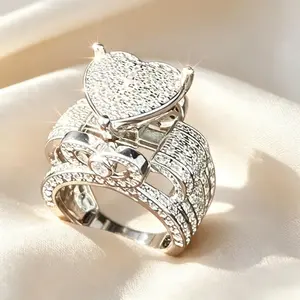 Eloria Jewelry B Gorgeous Heart Shape Hip Hop Gothic Cube Zirconia Ring Men's Women's Ring Unisex Ring Wedding Engagement Anniversary Ring Women's Valentine's Day Mother's Day Gift Ring Girls Everyday Casual Accessories Fashion Jewelry