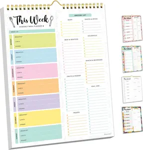 52 Sheets Pastel Undated Magnetic Weekly Meal Planner and Grocery List Notepad with 4 Strong Magnets - 8.5x11in Spring-Bound, Refrigerator Mountable, Easy Tear-Off Design