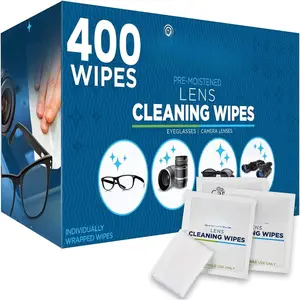 Lens Wipes for Eyeglasses - 400 Count Individually Wrapped Pre-Moistened Wipes, 4.5x11-Inch - Sunglasses, Screens, and Glasses Cleaner - Gentle and Portable for Cleaning of Devices