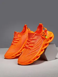 Women's Label Patched Design Lace Up Blade Sole Sneakers, Casual Comfortable Breathable Sports Knitted Running Shoes, All-match Basic Shoes for Daily Wear