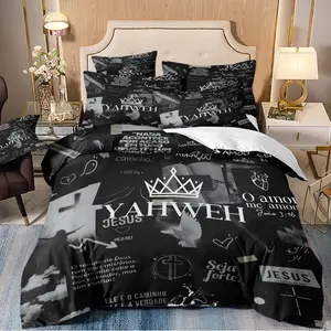 3-piece down duvet cover with Jesus and religious patchwork patterns, 3D digital printed bedding, machine washable, zippered, suitable for home decoration in bedrooms and guest rooms (1 * down duvet cover 2 * pillowcase, no down duvet core)