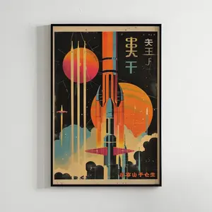 Japanese Retrofuturism Poster, Cyberpunk Wall Art, Classic Vintage Sci-Fi Print, Sophisticated Futuristic Decor, Unframed Print Only