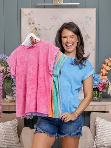 Zenana Halo Washed Cuffed Short Sleeve Tee | S-3XL