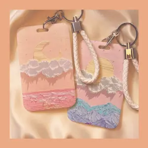 2pc Oil painting of the sun and moon, meal card holder, student campus card, bus and subway card, water card, access control card, work certificate protective case