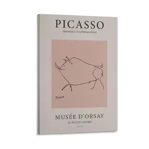 Picassos Animals Drawing Pig Posterprint. Canvas Wall Art & Home Decor Painting. Unique Picassos Masterpiece for Your Space. Poster Canvas Wall Art For Bedroom Decor Bar Office Room Decor Gift