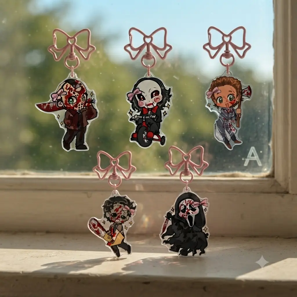 Horror Series Acrylic Keychains - Jason, Jigsaw, Leatherface, American Psycho & Ghostface — perfect for horror fans!