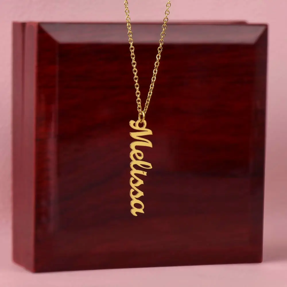 Classy Crafted Vertical Name Necklace - Custom Engraved, Engraved Nameplate, Initial Charm, Letter-Shaped, Metal Engraving Costume Jewelry, Custom Engraved Necklaces, Engraved Nameplate Necklaces