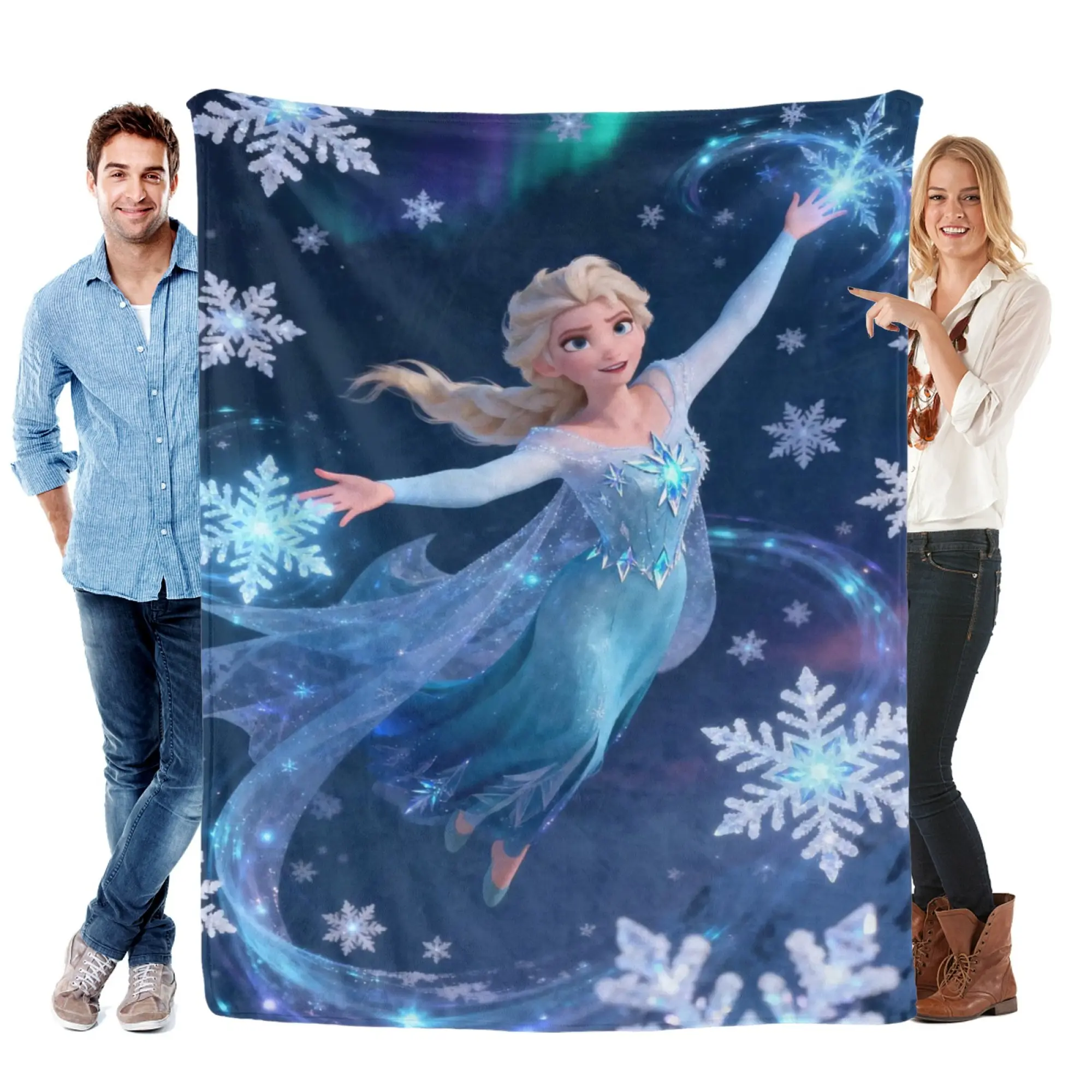 [SummerVibes] DISNEY CLASSIC Frozen Elsa Flannel Blanket, Vibrant 2D Print Ice Magic Throw for Bed, Couch & Home