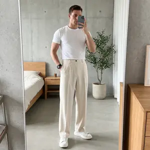 Men's High-Waisted Wide-Leg Formal Suit Pants, Summer Ice Blue Silk Flowy Straight Leg Pants, Business Casual Wear for Men Aesthetic