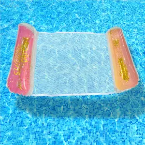 Glitter Gradient Inflatable Water Hammock Float, Cute Pattern Pool Lounge Chair, Mesh Floating Bed for Summer Beach & Pool Use