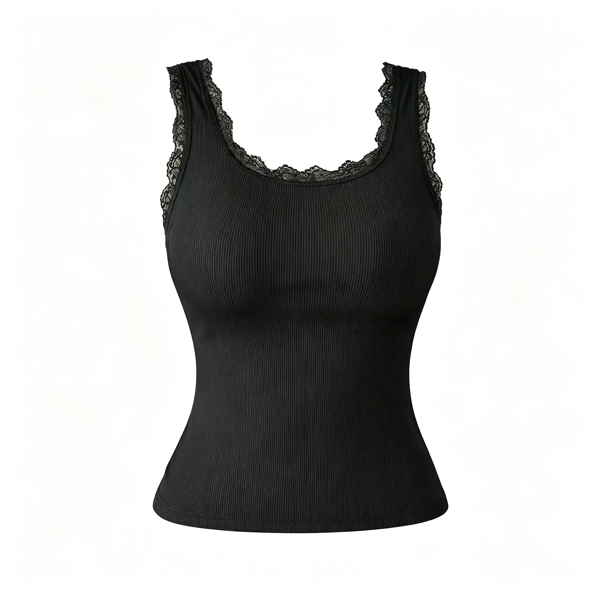 Women's Comfy Soft Lightweight Solid Lace Slim Camisole - Built-in Bra Sleeveless Casual Fit Tank Top, Sexy Basic Layering Top for Daily Wear, Lady, Girl, Black Lace Sheer Women's Tanks & Camis, Fabric, Style, Minimalist, Lace Tank Top, Solid Plain