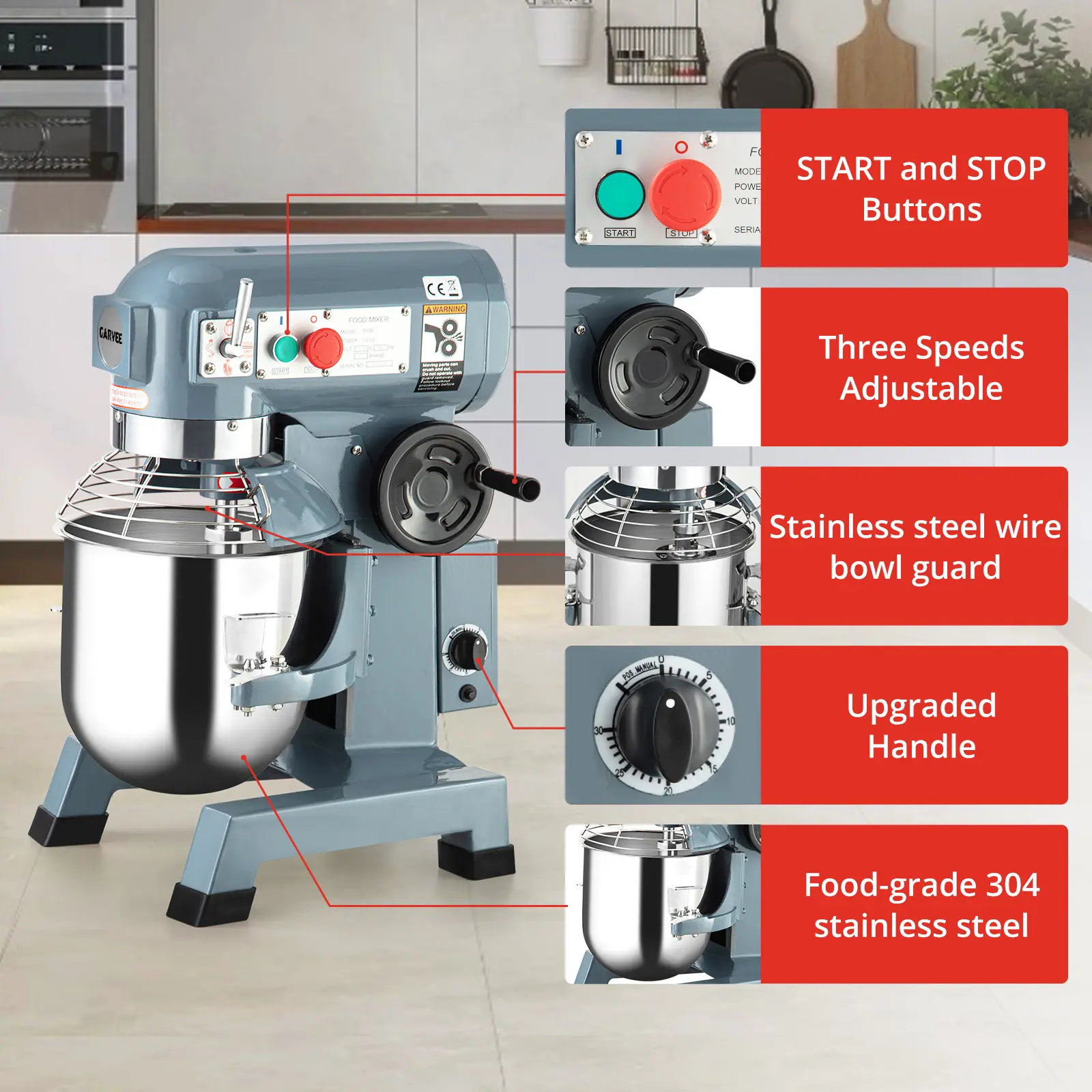 Heavy Duty 10Qt Commercial Stand Mixer – 450W Kitchen Appliance with Stainless Steel Bowl, 3 Adjustable Speeds, Dough Hook, Whisk & Beater – Ideal Food Mixer for Bread, Cake, Dough – Perfect for Bakeries, Restaurants, Pizzerias