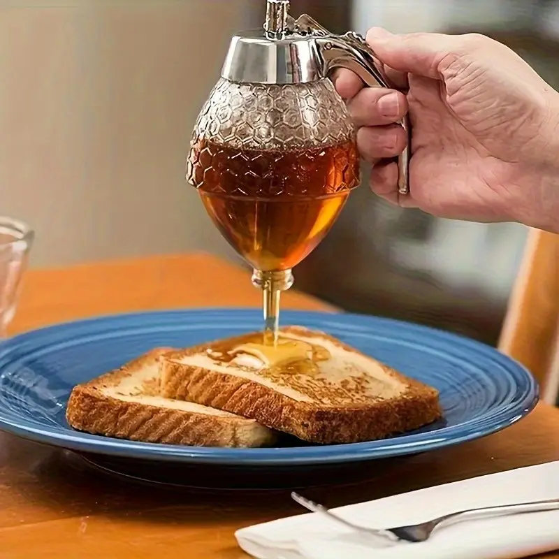 Food-Grade Plastic Honey Dispenser, 1 Count Honey Jar with Handle, Honeycomb-Shaped Honey Jar, Drip-Free Maple Syrup Dispenser, Kitchen Utensils & Gadgets Bottle