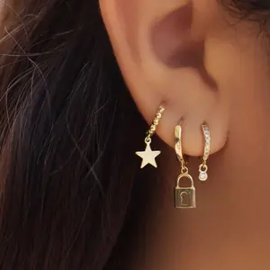Small Hanging Lock Huggies Dangle Earrings - Stylish Fashion Costume Jewelry Earwear for Daily Wear