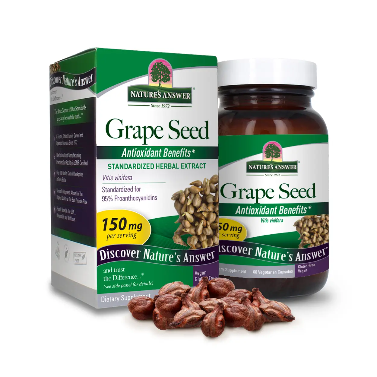 Nature's Answer Grape Seed 60 Vegetarian Capsules | Natural Immune Support | Packed with Antioxidants | Promotes Cognitive Function & Cardiovascular Health | Vegan, Gluten-Free | Single Count