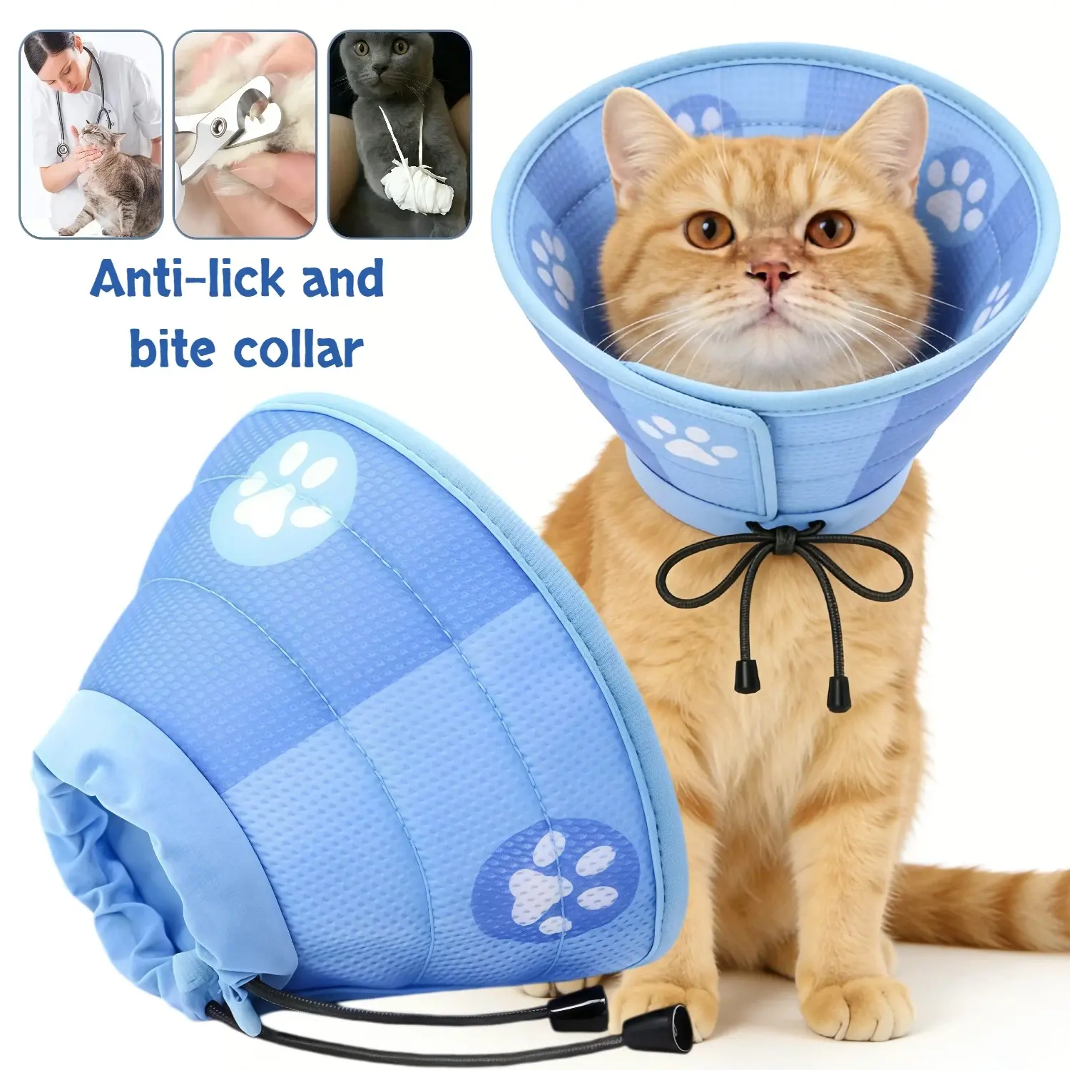 1 pc soft and breathable cat Kitty recovery collar, adjustable in size, anti-lick and bite collar, does not obstruct vision, suitable for bathing, medication, post-surgery recovery, and wound care for cats