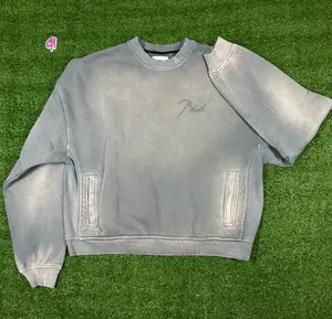 RHUDE Authentic Embroidered Crewneck Sweater-Sundry Steele- Size XS Mens MSRP:$680.00