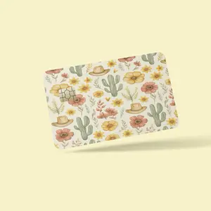 Western Cactus & Floral Chip Card Sticker – Glossy or Holographic Finish