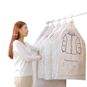 Hanging Vacuum Storage Bags for Clothes - Heavy Duty Space Saver Compress Bag for Winter Coats, Down Jackets, Quilts & Blankets (Pump Not Included)