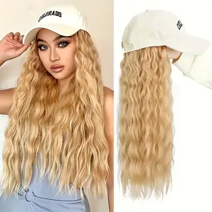 Women's 22in Wavy Curly Synthetic Hair Baseball Cap Half Wig, Adjustable Wig Head, Basic Style, 1-Size-Fits-Most, for Daily Wear & Music Festival,summervibes