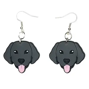 Labrador Retriever Puppy Dog Earrings Hypoallergenic Silver Plated Fishhooks Black Happy Yazzle Dazzle Original Artwork Woof Bark Doggy