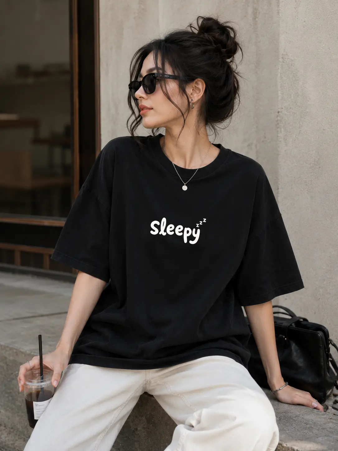 Women's "Sleepy" Minimalist Typography T-Shirt - Comfortable Casual Everyday Soccer Football Graphic Tee with Clean Aesthetic, Classic Unisex Fit, Love, Outfits