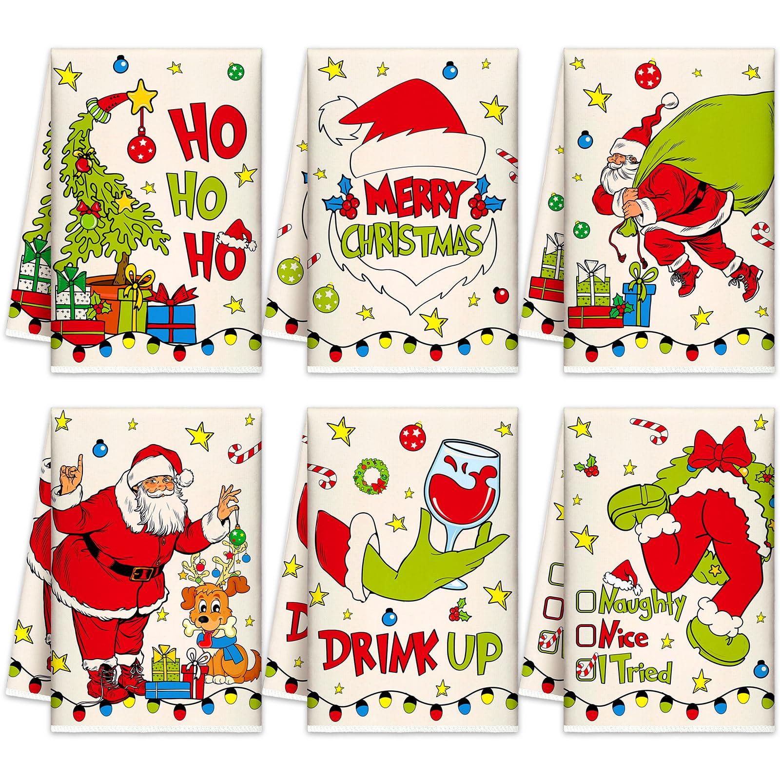 Christmas Clearance Sale Santa Claus 6 Pcs Whoville Christmas Kitchen Towels Feeling Joyous Kitchen Christmas Decor Santa Motifs Xmas Gift Absorbent Dishcloths Kitchen Cleaning Hand Towel Tea Towels Holiday Party Farmhouse Housewarming Bathroom Home Decor