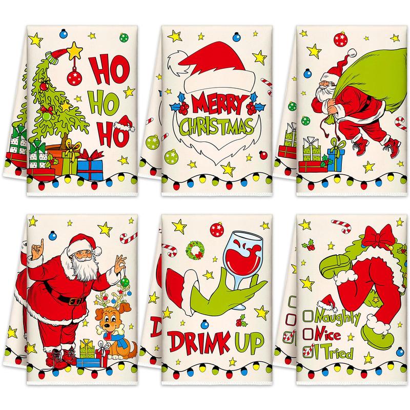 Christmas Clearance Sale Santa Claus 6 Pcs Whoville Christmas Kitchen Towels Feeling Joyous Kitchen Christmas Decor Santa Motifs Xmas Gift Absorbent Dishcloths Kitchen Cleaning Hand Towel Tea Towels Holiday Party Farmhouse Housewarming Bathroom Home Decor