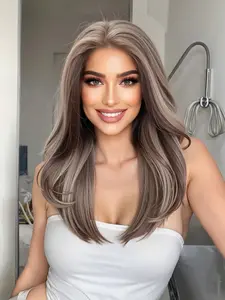 13*6 HD Transparent Lace Wig, 18-Inch Mix Color, Glueless Lace Wig, Heat Resistant Synthetic Hair, Silky Straight Wigs, Natural Look, Lace Frontal Wig