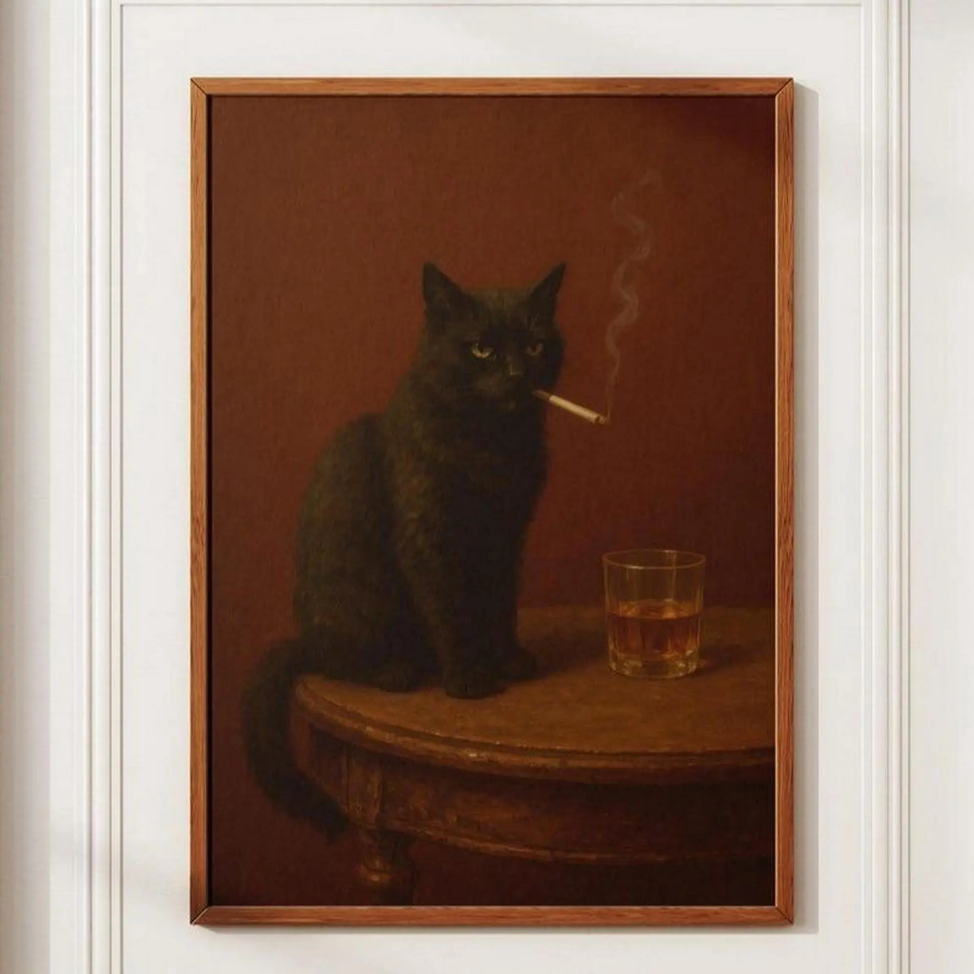 black cat smoking cigarette painting Art Print - Surreal Wall Decor is this ai? i git