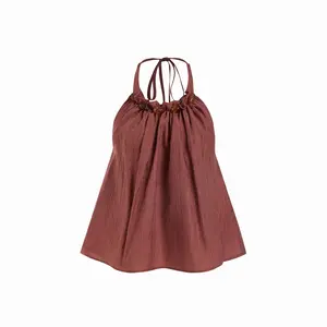 Cider Textured Halter Neckline Ruffled Beaded Oversized Top
