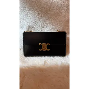 Pre-owned Celine calfskin Crossbody Bags Shiny Triomphe Chain Box Bag Black