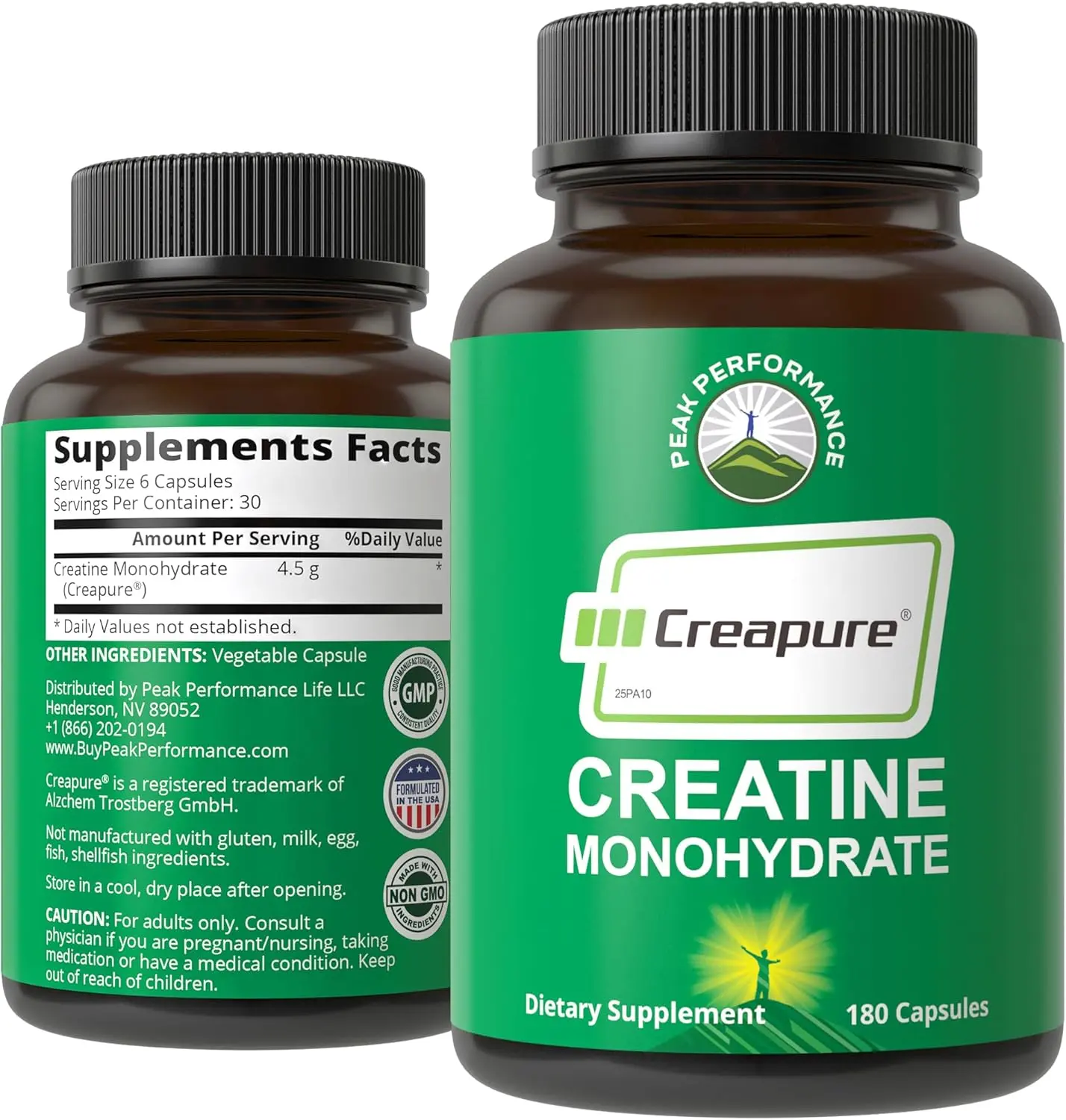 Peak Performance Creapure Creatine Monohydrate, 180 Capsules