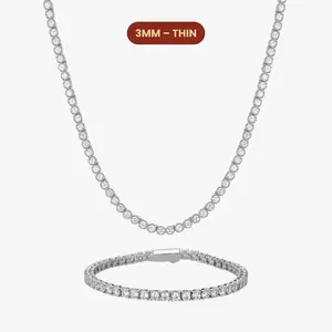 JAXXON Women's Tennis Set 3mm - Silver - Box Clasp - Rhodium Bonded for Shine & Durability
