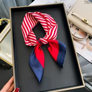 23.6-inch Striped Satin Square Scarf for Women, Versatile Neck Scarf, Headband & Bag Accessory, Lightweight Polyester Neckerchief for Everyday Wear, Office Commute, Travel & Festive Party Styling