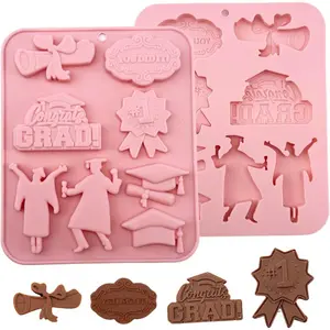 Graduation Theme Silicone Chocolate Molds Graducation Cap, Diploma and More Shape 3D Chocolate Candy Moulds for Graduation Season
