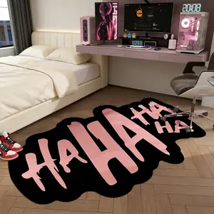 Personalized HAHA letters bedroom bedside special-shaped carpet black and pink contrast color e-sports room carpet trend creative living room sofa area non-slip carpet artistic entrance porch decoration plush floor mat home washable bay window carpet