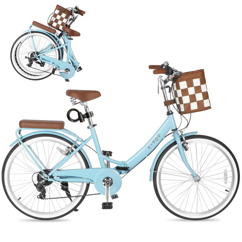 "26" Women's Foldable Commuter Bike - 7-Speed Gears & Front Storage Basket | Effortless Portability for City Rides, Campus Errands & Weekend Adventures"