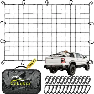 Cargo Net for Pickup Truck Bed SUV, 4'x6' Stretches to 10'x15' Roof Rack Net, Small 4"x4" Mesh Heavy Duty Bungee Cargo Net, Compatible with Dodge Ram, Chevy Ford, Toyota