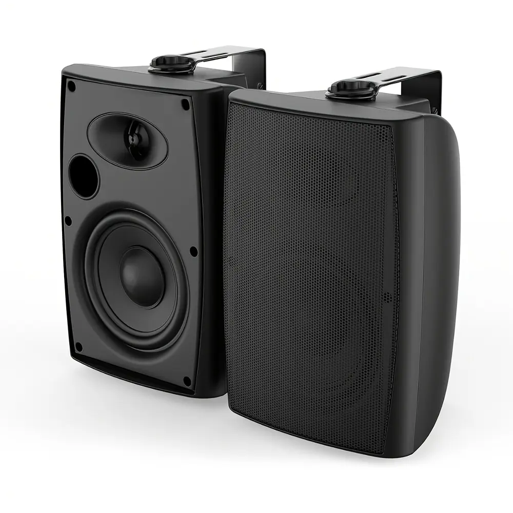 Herdio 400W 6.5 Inch Passive Outdoor Speakers Wired 2 Way Wall Mounted Speakers with Powerful Bass for Patio Home Indoor Poolside Deck Backyard (One Pair, Black/White)