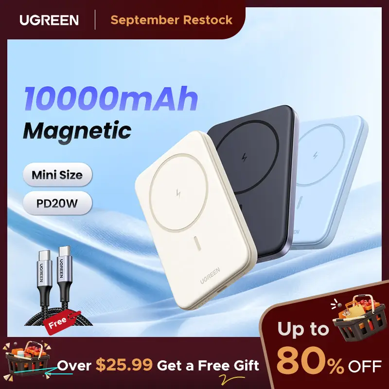 UGREEN magnetic power bank , 10000mAh Wireless Portable Charger, PD 20W Fast Charging Smartphone Chargeable Battery, for iPhone 17/16 Pro Max, Deals f