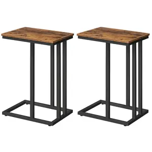 HOOBRO Set of 2 C Shaped End Table, Small Couch Side Table with Metal Frame, Sturdy Slide Under C Table Sofa Side Table for Small Spaces, Living Room, Bedroom, Rustic Brown and Blac#springtok#SpringSale #BigSpringSale