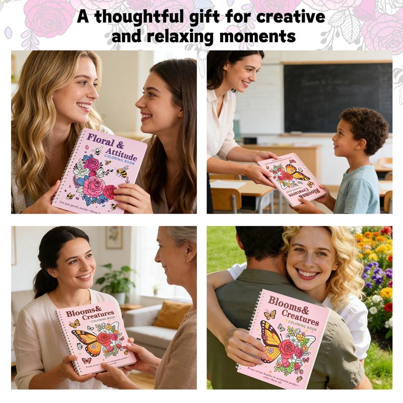 Funny Adult Coloring Book Set, 2-Pack Floral & Animal Designs with Cuss Word Quotes, Humorous Stress Relief Coloring Books for Adults, 8.5 x 7 Inch