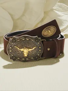 1pcs Unisex Vintage Floral Bullion Buckle Belt, Western Belt Buckles, Western Cowboy Style, Metal Accessories, Multi-Functional for Casual and Formal Occasions